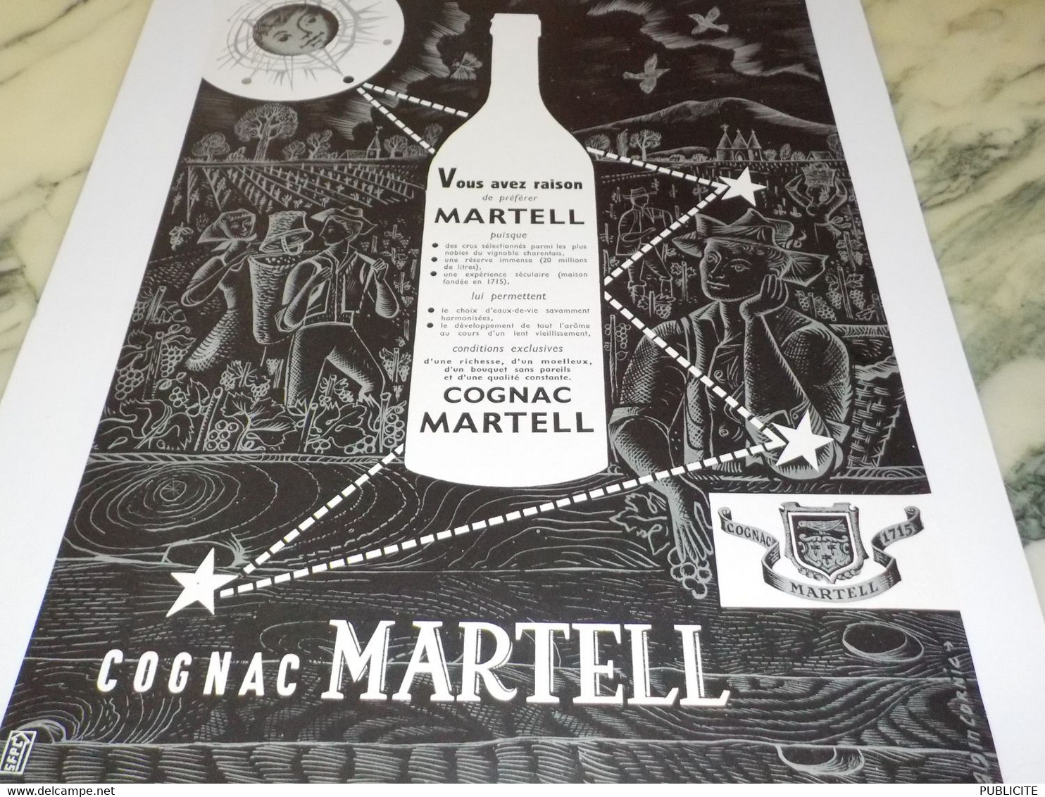 ANCIENNE PUBLICITE VOUS AVEZ RAISON  COGNAC MARTELL  1952 - Alcools