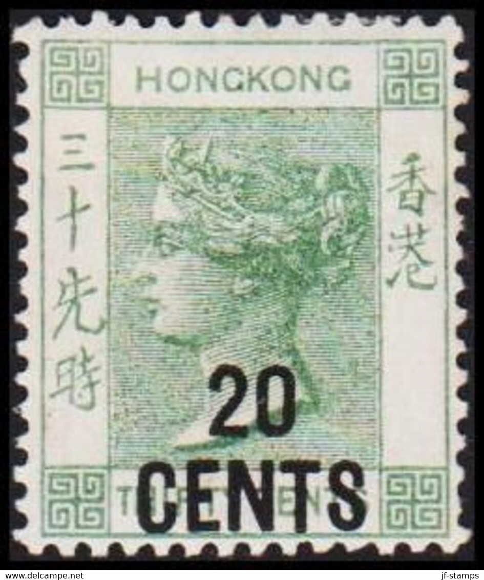 1891. HONG KONG. Victoria 20 CENTS On THIRTY CENTS. Watermark CA. Hinged. Beautiful Stamp.... (Michel 48 B I) - JF523698 - Neufs