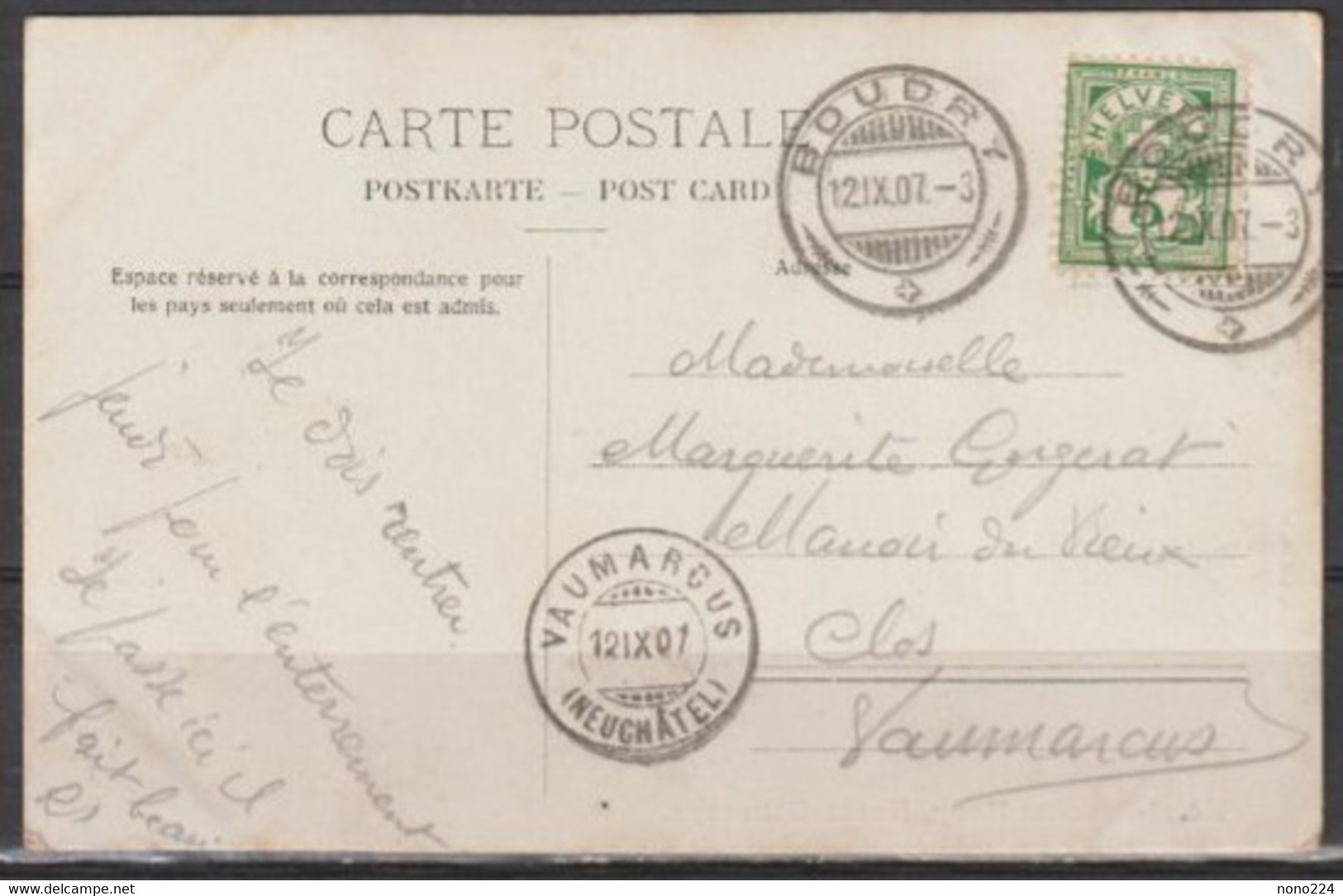 Carte P De 1907 ( Hôtel & Pension  Hary, Hauts-Geneveys ) - Les Hauts-Geneveys