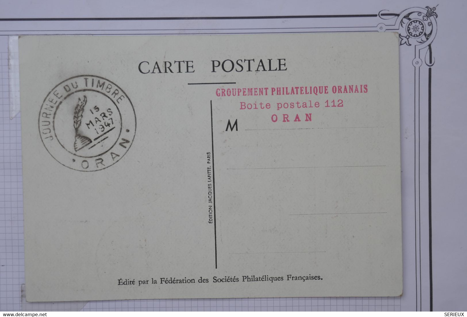 BA10 FRANCE  BELLE CARTE MAXI   1947 ORAN ALGERIE JOURNEE DU TIMBRE +LOUVOIS ++AFFRANC. PLAISANT - 1950-1959