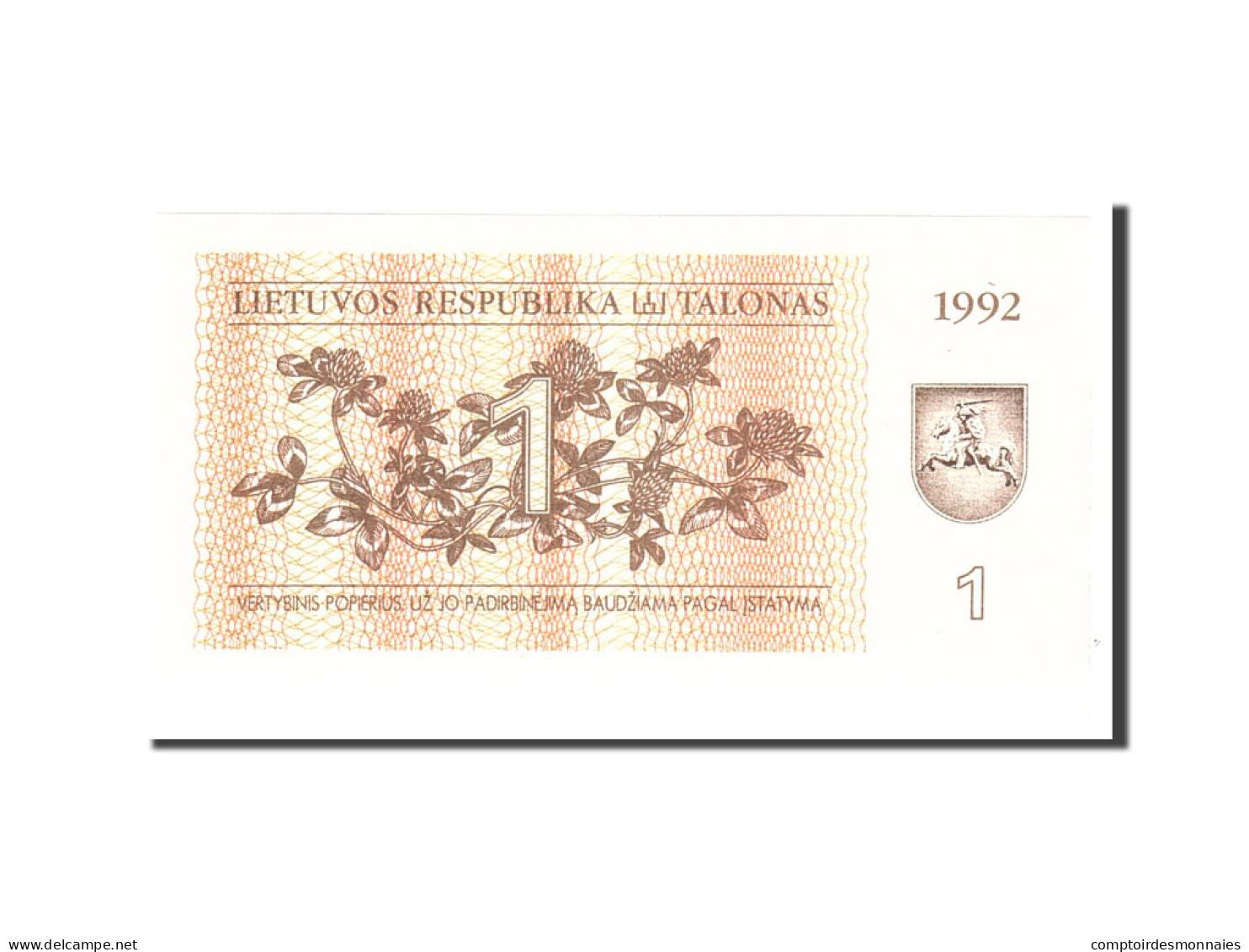 Billet, Lithuania, 1 (Talonas), 1992, Undated, KM:39, NEUF - Lithuania