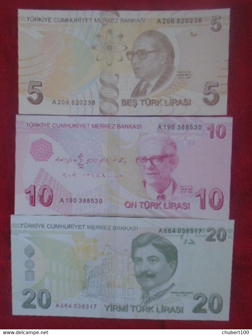 TURKEY, P 222a 223a 224a, 5 + 10 + 20 Lira , 2009, UNC Neuf , 3 Notes - Turkey