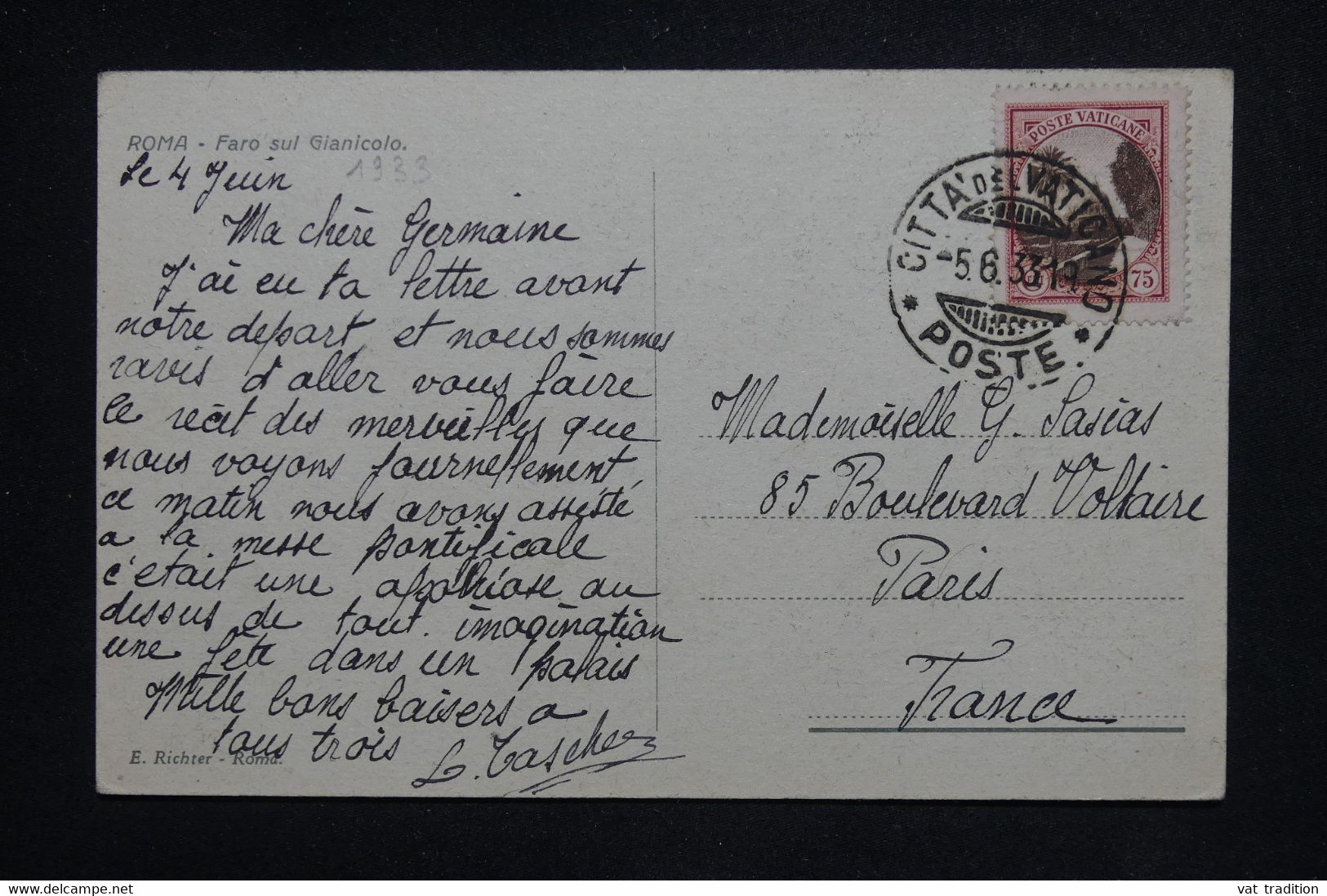 VATICAN - Affranchissement Sur Carte Postale En 1933 Pour La France - L 127322 - Covers & Documents