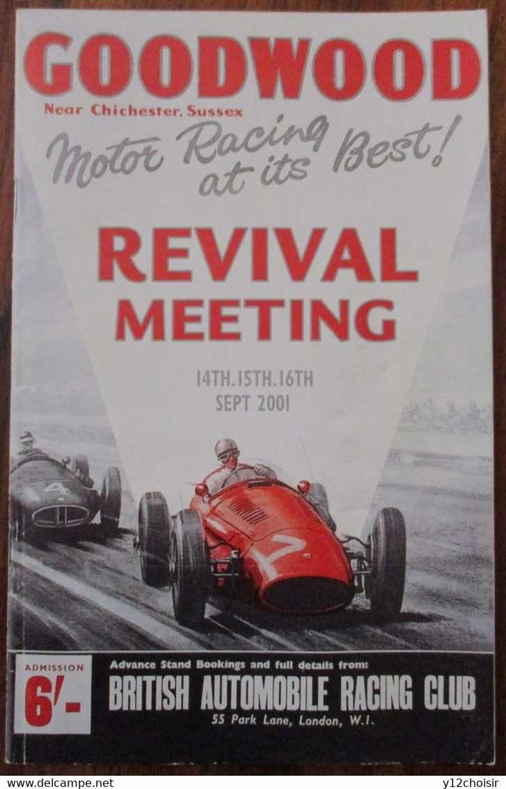 PROGRAMME 2001 GOODWOOD CHICHESTER SUSSEX REVIVAL MEETING BRITISH AUTOMOBILE RACING CLUB COURSES AUTOMOBILES - Automobile - F1