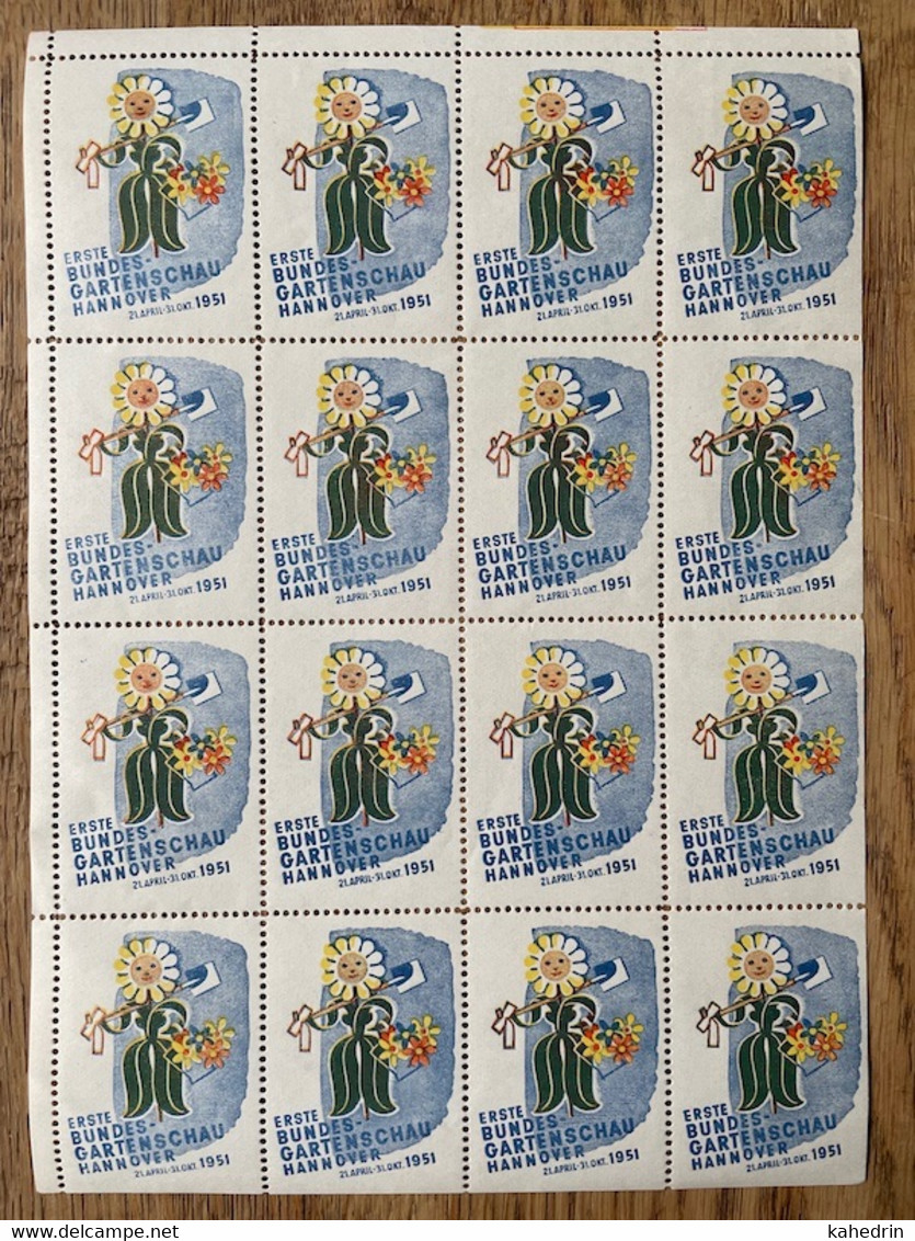 Germany 1951 Poster Stamp Vignette Reklamemarke 1e Bundes-Gartenschau Hannover Flower Garden - Fantasy Labels