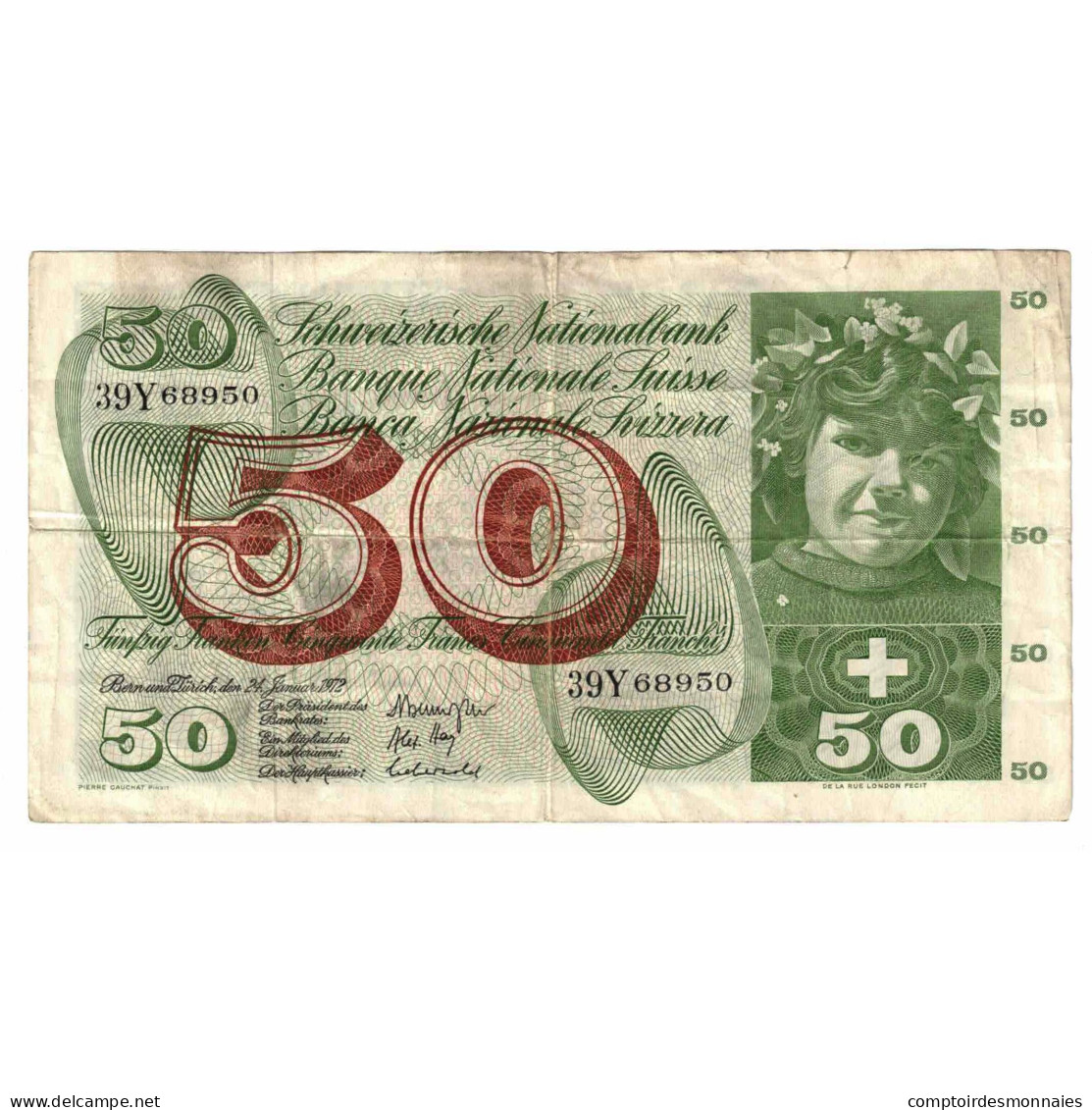 Billet, Suisse, 50 Franken, 1972, 1972-01-24, KM:48l, TB+ - Suisse