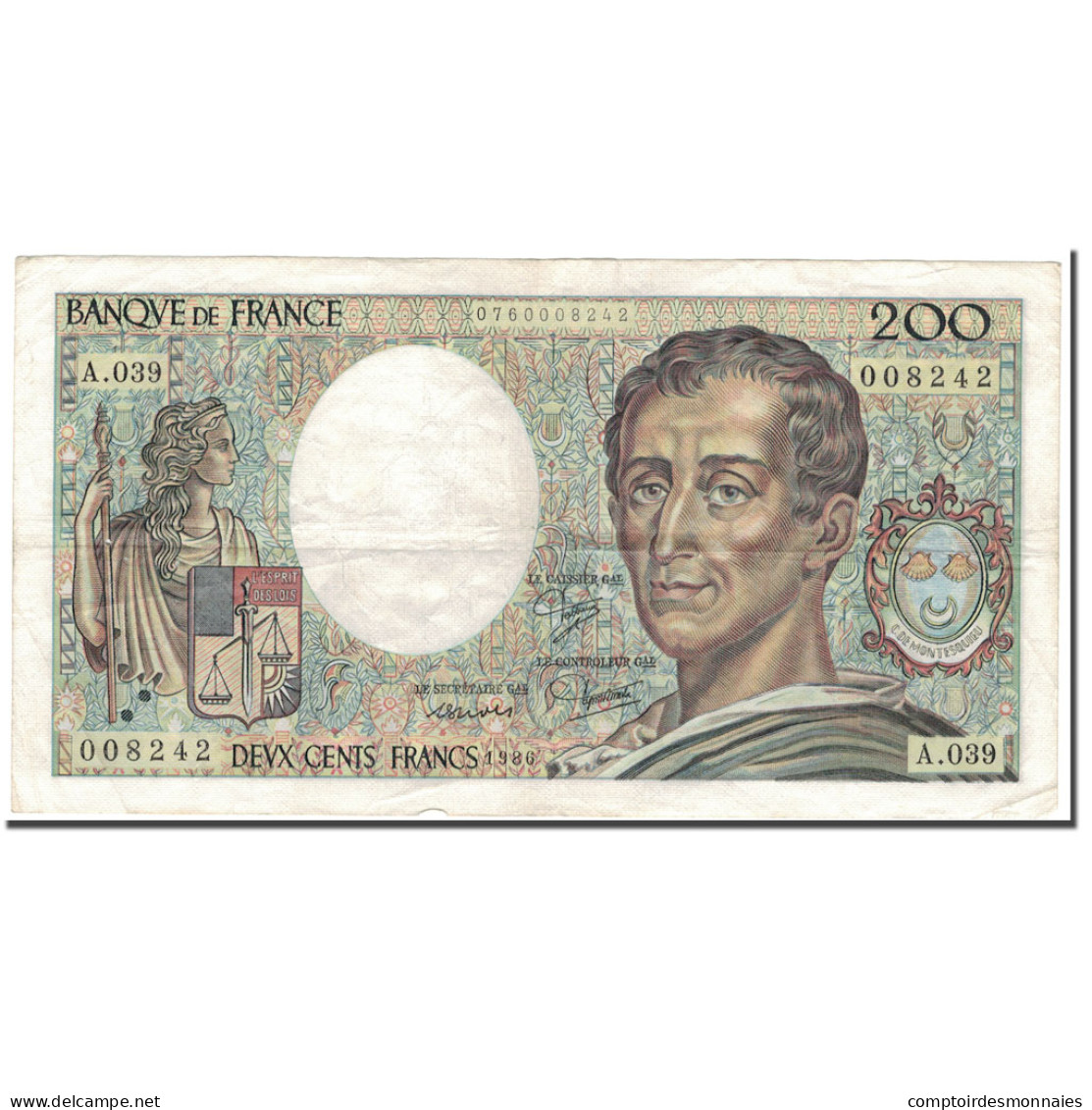France, 200 Francs, 200 F 1981-1994 ''Montesquieu'', 1986, TTB, Fayette:70.6 - 200 F 1981-1994 ''Montesquieu''