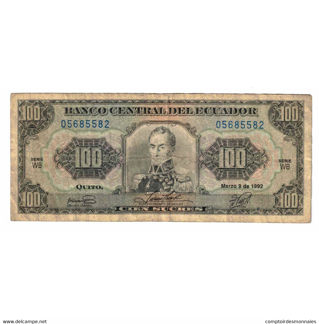 Billet, Équateur, 100 Sucres, 1992, 1992-3-9, KM:123Ab, TB - Equateur