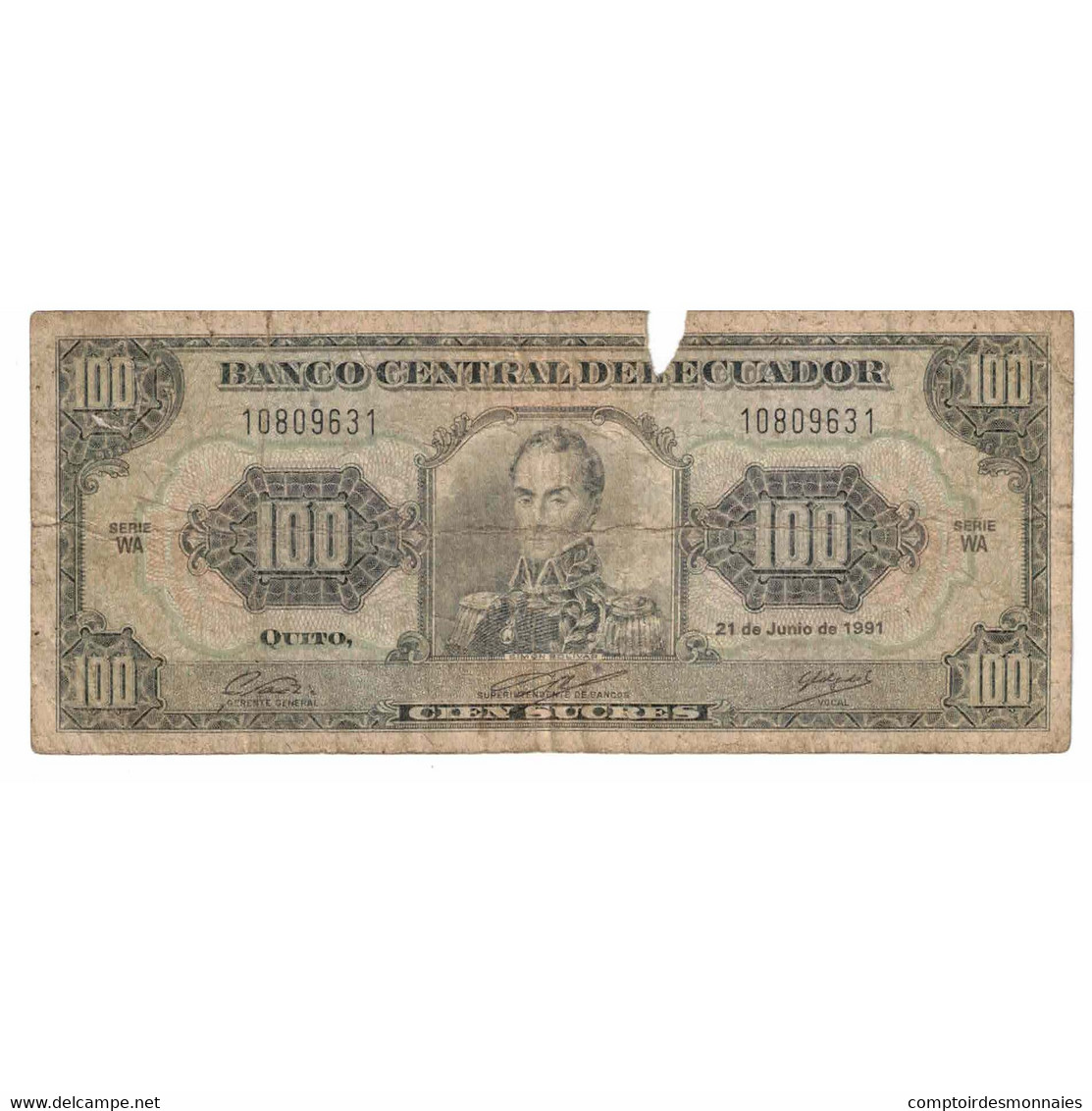 Billet, Équateur, 100 Sucres, 1991, 1991-06-21, KM:123Aa, B - Equateur