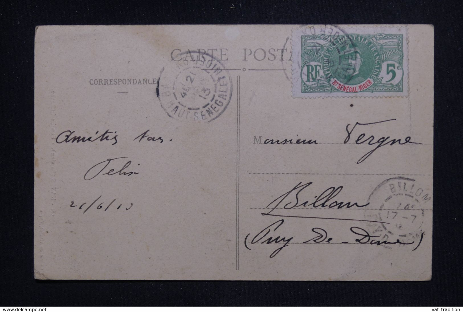 HAUT SENEGAL ET NIGER - Affranchissement Général Faidherbe Sur Carte Postale  Pour La France En 1913 - L 127361 - Brieven En Documenten