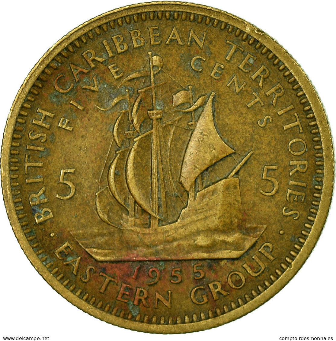 Monnaie, Etats Des Caraibes Orientales, Elizabeth II, 5 Cents, 1955, TB+ - Caraibi Britannici (Territori)