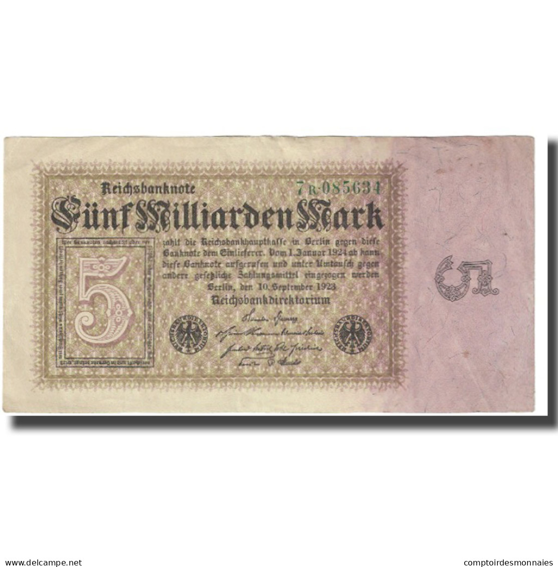 Billet, Allemagne, 5 Milliarden Mark, 1923, 1923-09-10, KM:115a, TTB - 20 Miljard Mark