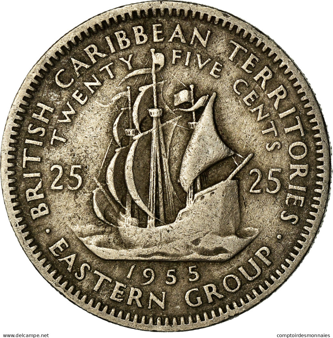 Monnaie, Etats Des Caraibes Orientales, Elizabeth II, 25 Cents, 1955, TB - British Caribbean Territories