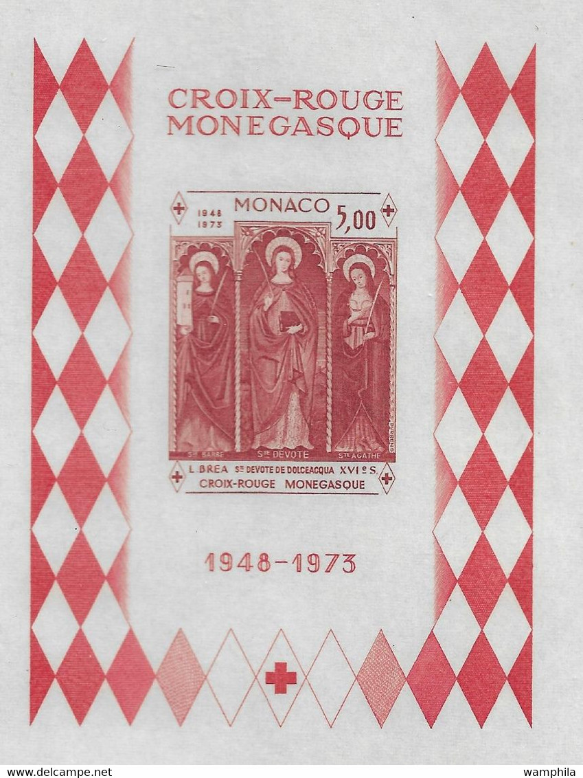 Monaco Bloc Gommé N°7** Essai Non Dentelé ,GD. Format 280 X 160. Croix-Rouge. RARE - Varietà