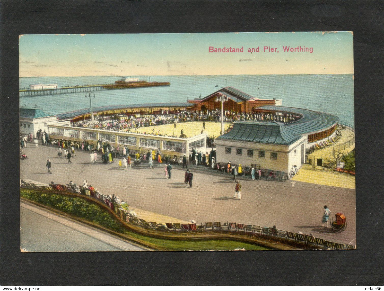 Worthing, Bandstand And Pier, Voitures Anciennes, Old Cars Animation  CPA  1930  (2) - Worthing