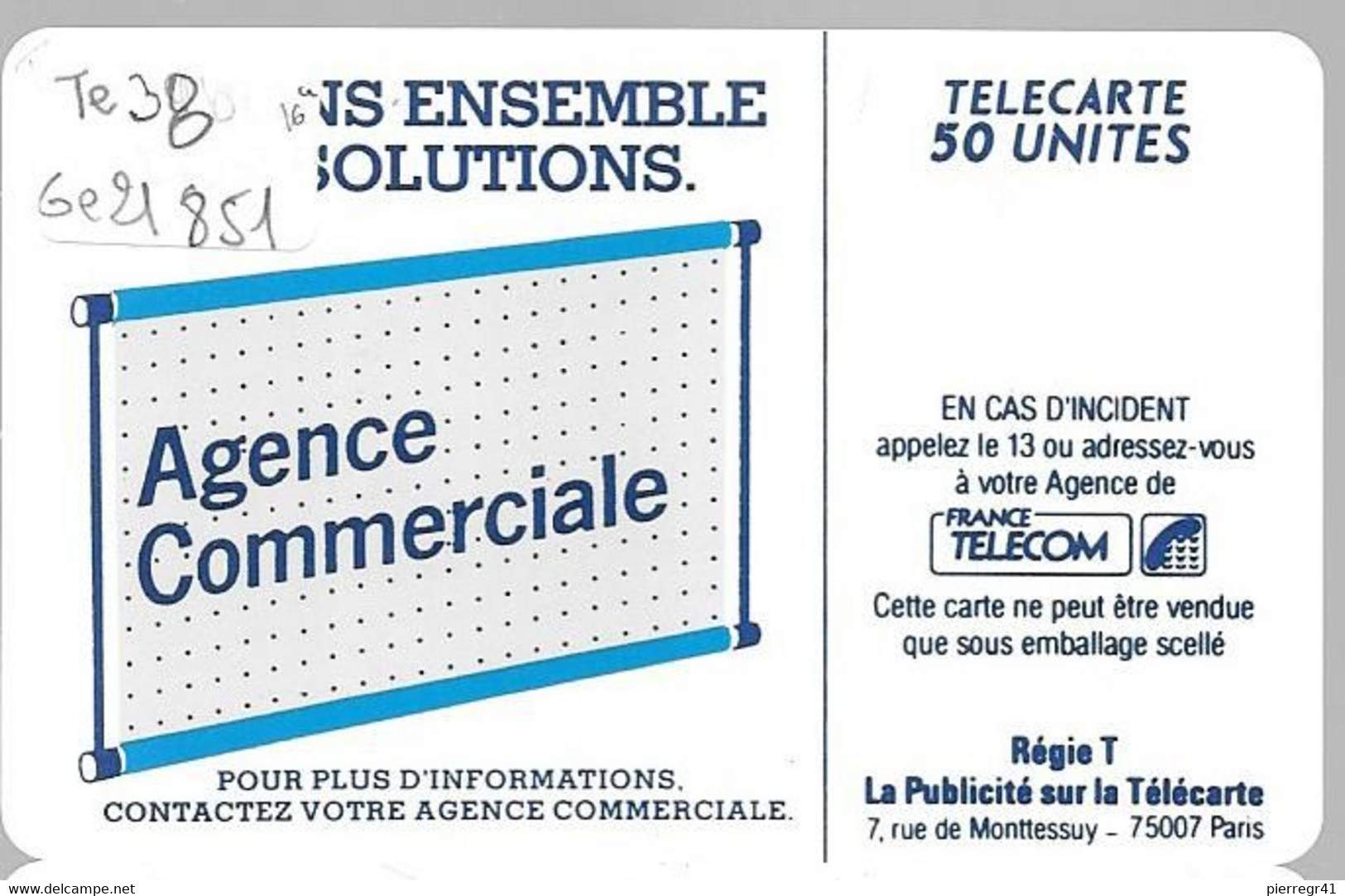 CARTE-PUBLIC 50U-600 AGENCES-Te38a.520-SC6 S/ Entourage-Sans Cadre Au N° Ge 21851-Utilisé-TBE - “600 Agences”