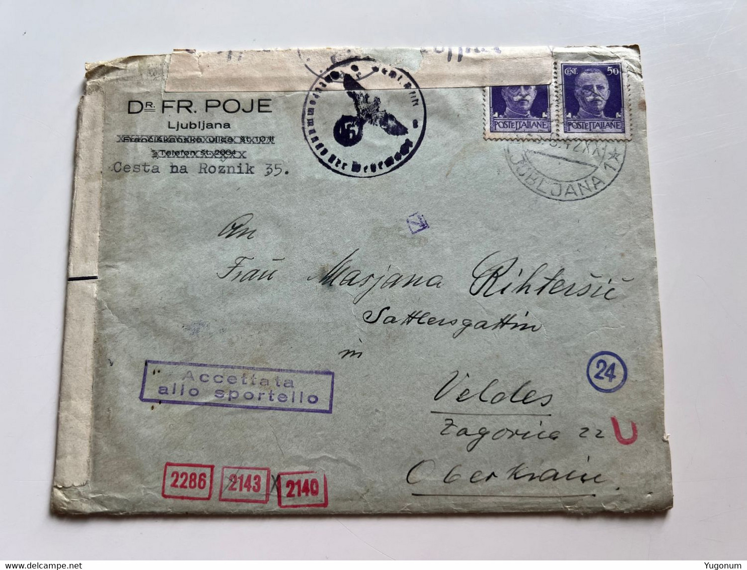 WWII 1942 Letter Sent From Lubiana Ljubljana To Veldes Bled Slovenia (No 524) - Lubiana