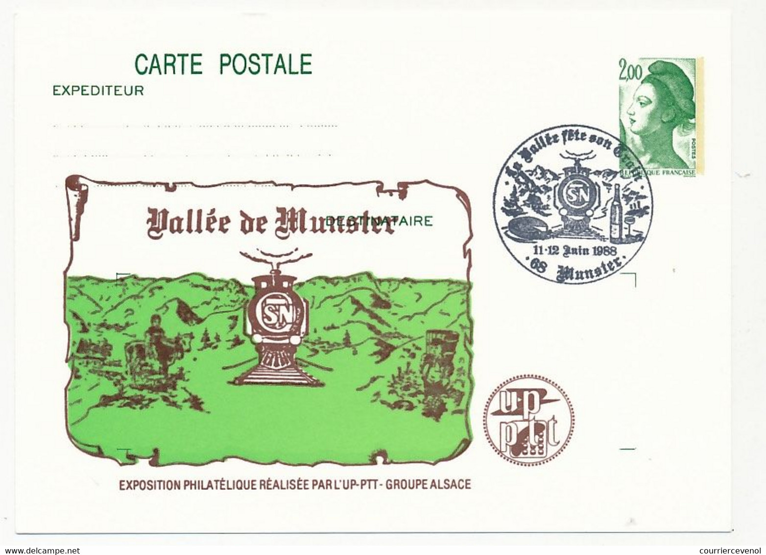 Entier CP 2,00 Liberté - Vallée De Münster - La Vallée Fête Son Train - 68 MUNSTER - 11/12 Juin 1968 - Postales  Transplantadas (antes 1995)