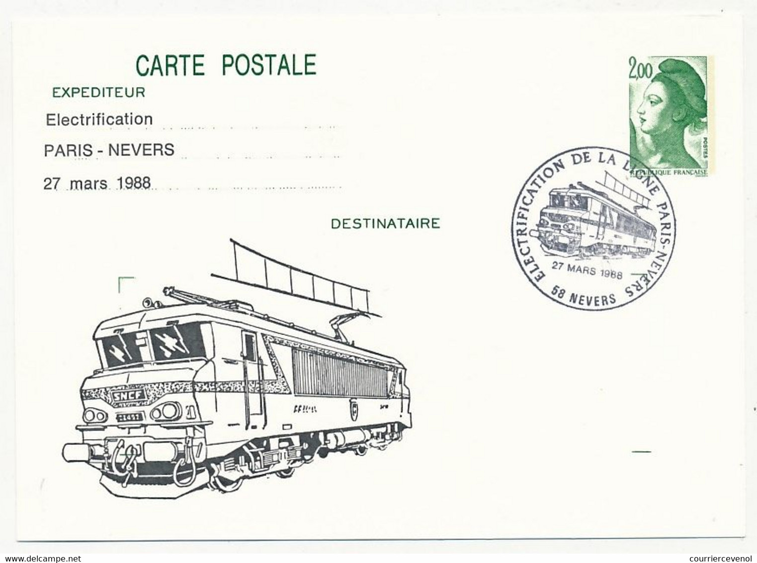 Entier CP 2,00 Liberté - Electrification Paris Nevers - 58 NEVERS - 27 Mars 1988 - Postales  Transplantadas (antes 1995)