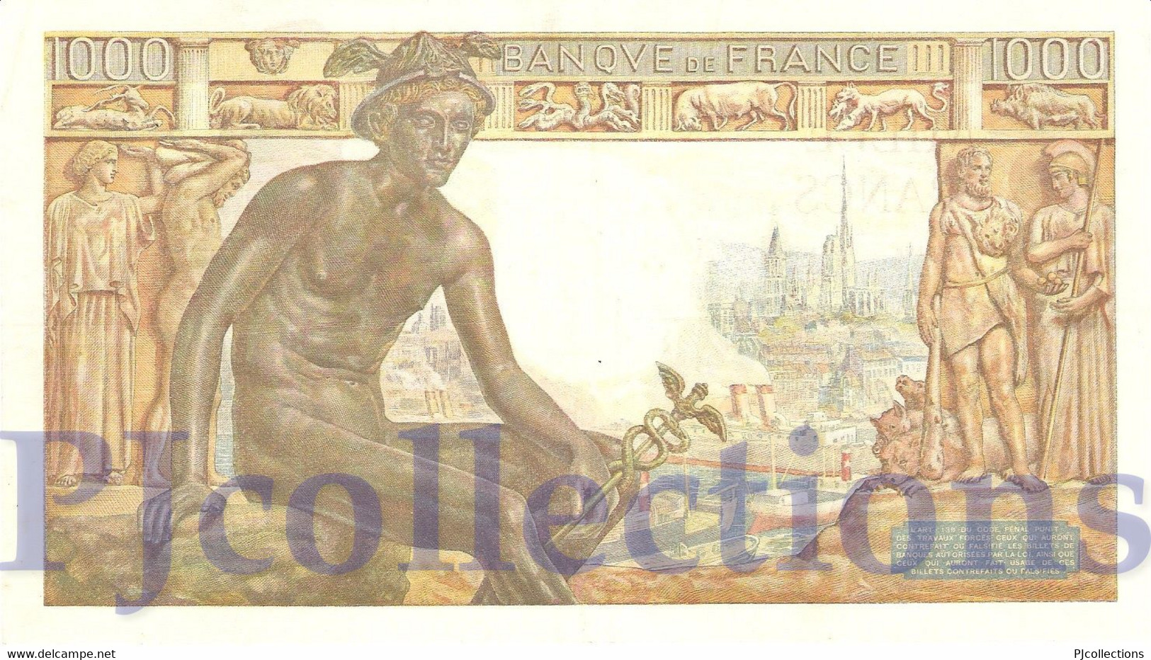 FRANCE 1000 FRANCS 1943 PICK 102 XF - 1 000 F 1942-1943 ''Déesse Déméter''