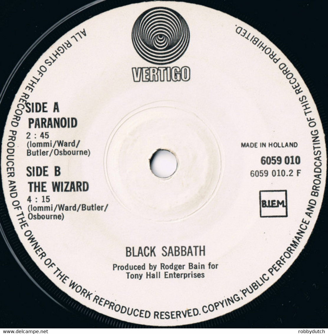 * 7"  *  BLACK SABBATH - PARANOID (Holland 1970) - Hard Rock En Metal