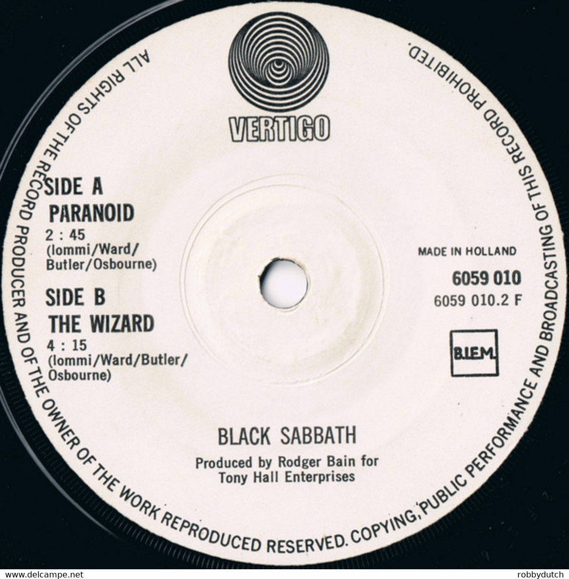 * 7"  *  BLACK SABBATH - PARANOID (Holland 1970) - Hard Rock & Metal