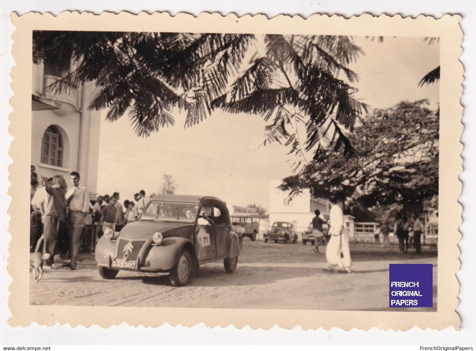 Arrivée Du Rallye / Citroën 2 CV Photo 8,5x6cm Petit Gonnet Pointe Noire Afrique A.EF. Congo 1957 Photographie A76-15 - Cars