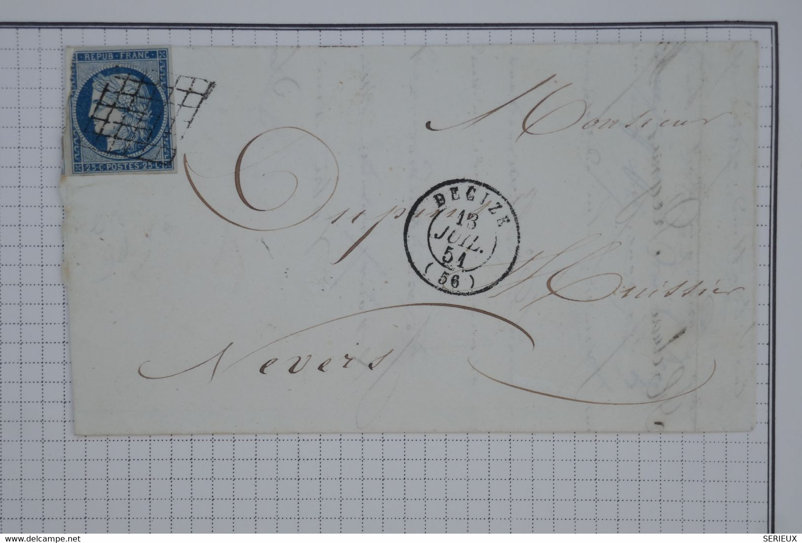 BA11 FRANCE  BELLE LETTRE  1851 PETIT BUREAU BEGIZE   A  NEVERS +  CERES N° 4++ AFFRANCH . INTERESSANT - 1849-1850 Ceres