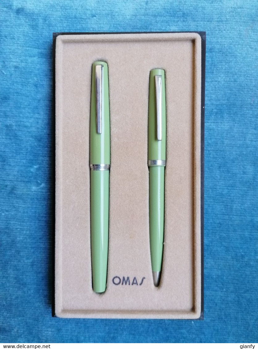 SET OMAS DS VERDE STILOGRAFICA E SFERA NUOVE 1970 VINTAGE PENS MIB - Stylos