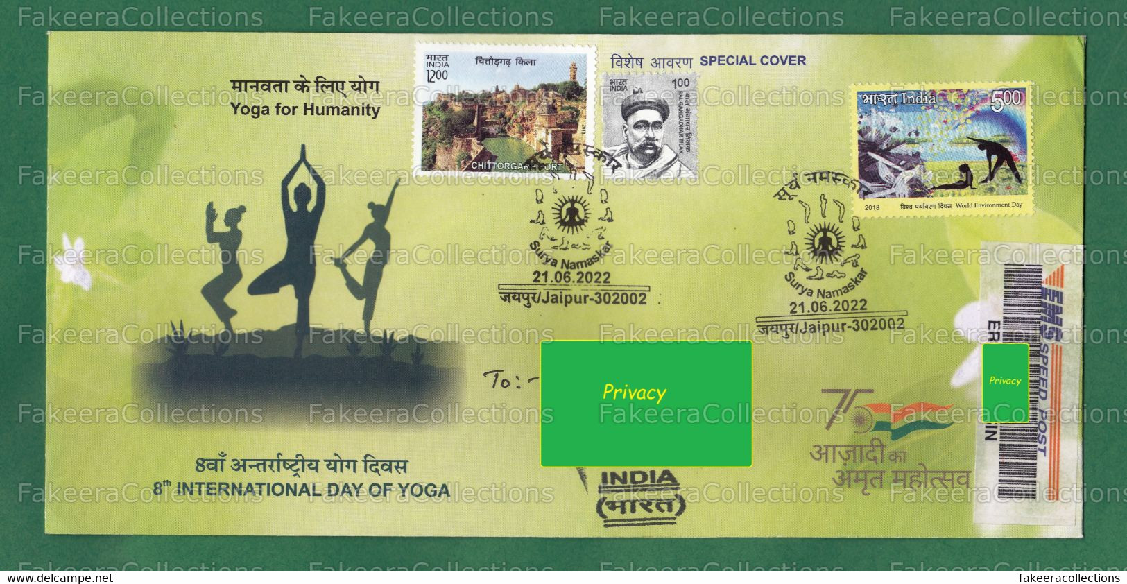 INDIA 2022 Inde Indien - 8th INTERNATIONAL DAY OF YOGA Special Postmark Cover EMS Registered Used - Health, Surya - Covers & Documents