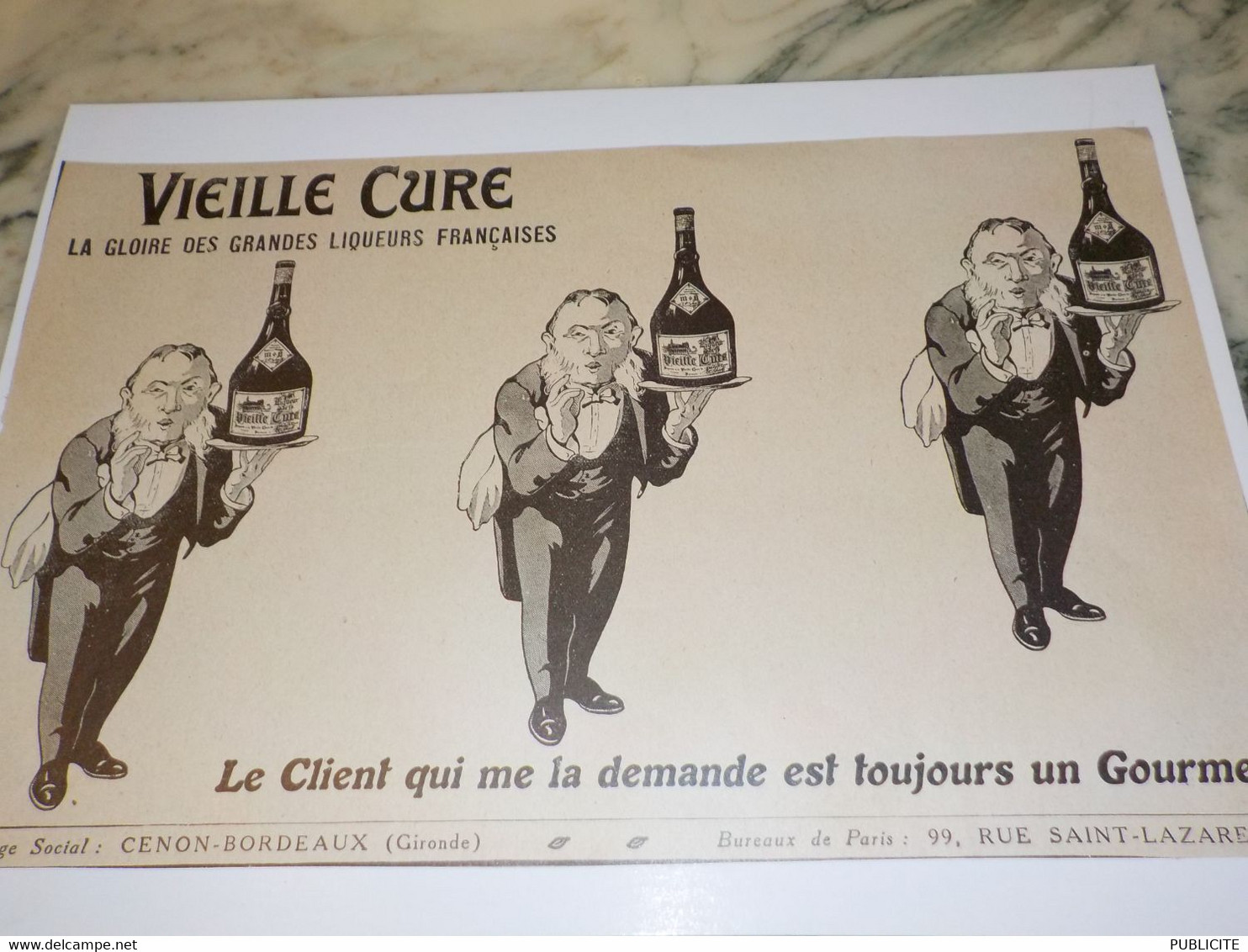 ANCIENNE PUBLICITE LIQUEUR VIELLE CURE 1914 - Alcools