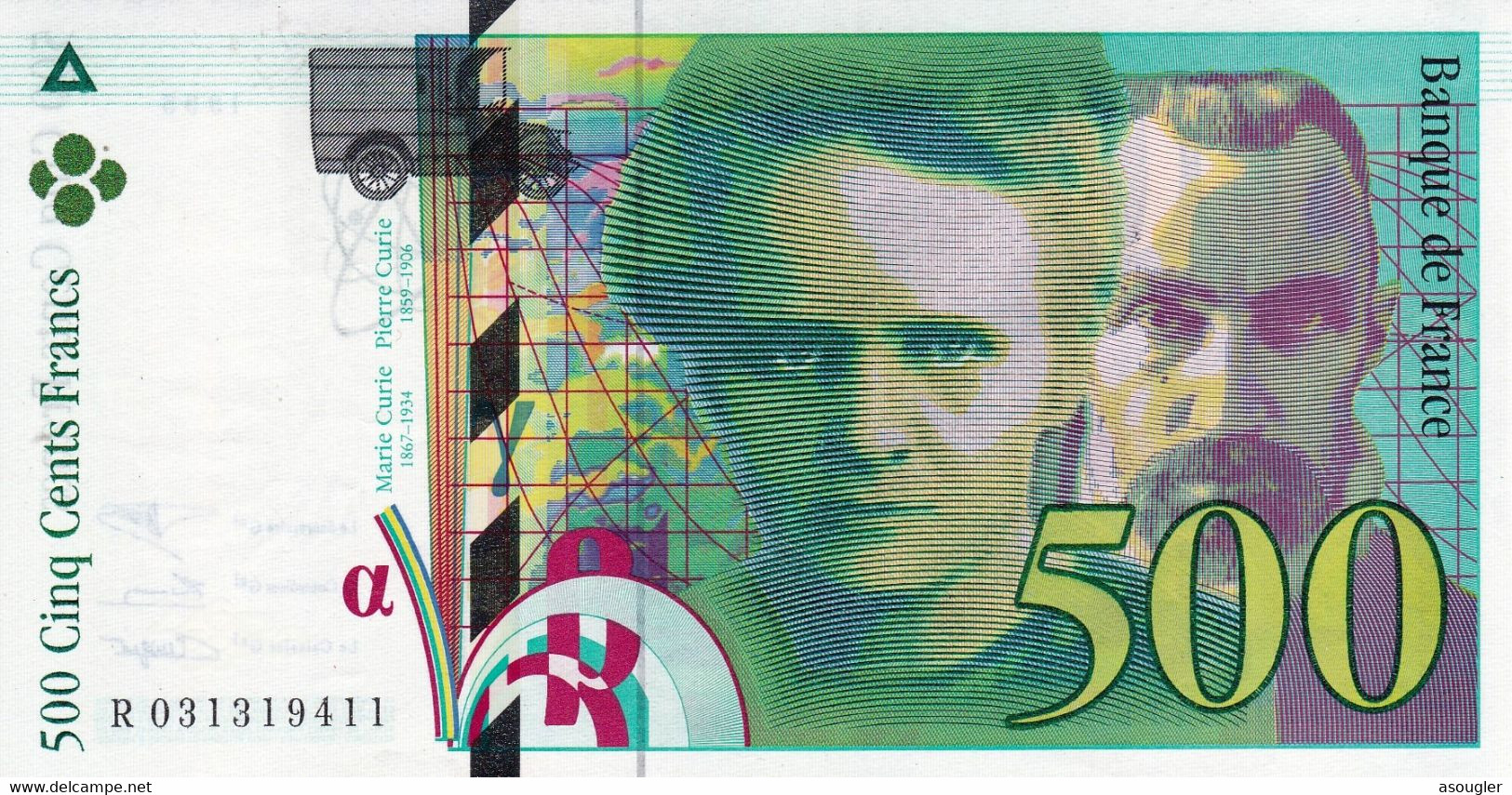 FRANCE 500 FRANCS 1995 AU P-160a "free Shipping Via Registered Air Mail" - 500 F 1994-2000 ''Pierre En Marie Curie''