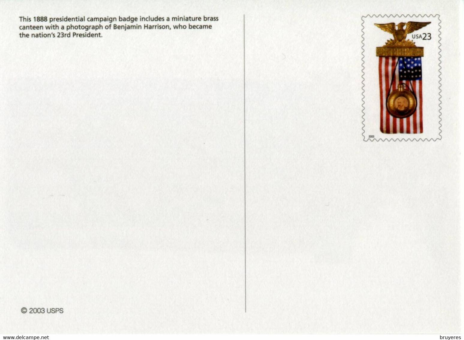 ENTIER POSTAL** De 2003 Des USA Sur CP Avec Timbre Et Illust. "INSIGNE CAMPAGNE PRESIDENTIELLE DE 1888" - 2001-10