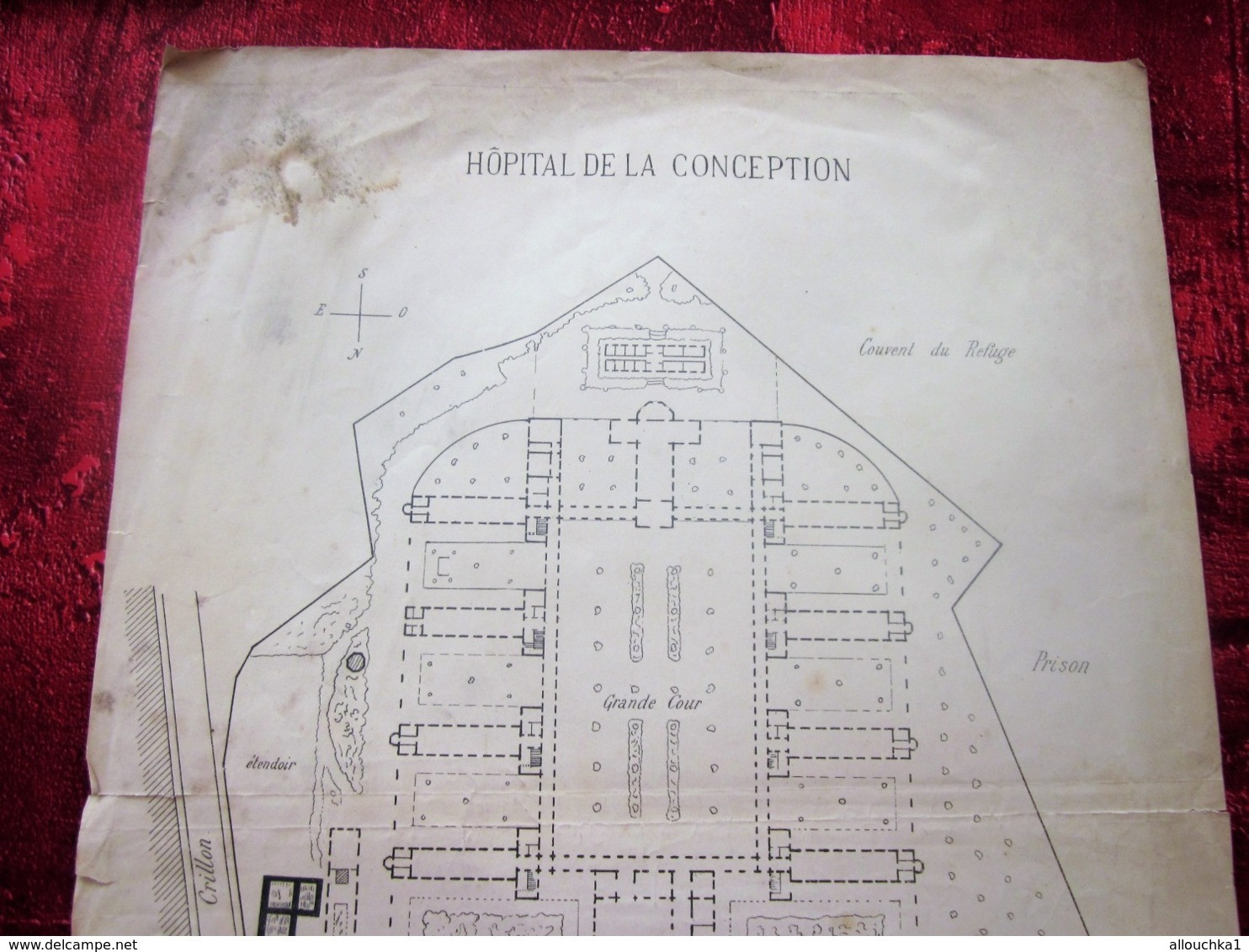 1871 HÔPITAL DE LA CONCEPTION MARSEILLE PLAN TECHNIQUE DRESSÉ ARCHITECTE FOUCAULT DES HOSPICES  Planche Travaux Public - Opere Pubbliche