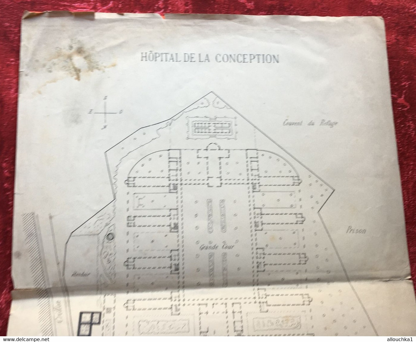 1871 HÔPITAL DE LA CONCEPTION MARSEILLE PLAN TECHNIQUE DRESSÉ ARCHITECTE FOUCAULT DES HOSPICES  Planche Travaux Public