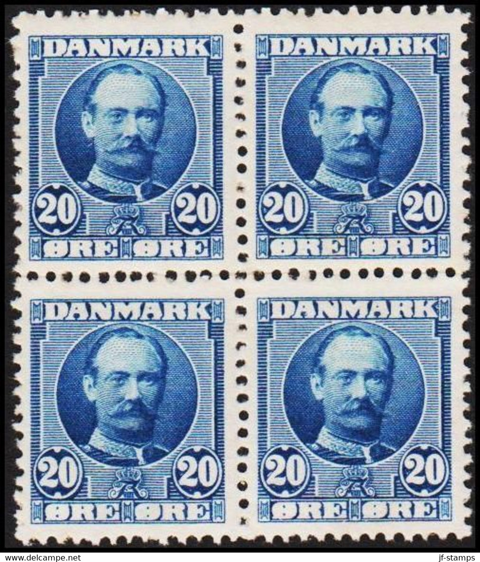 1907. DANMARK. King Frederik VIII. 20 Øre IN 4 BLOCK Never Hinged.  (Michel 55b) - JF523837 - Neufs