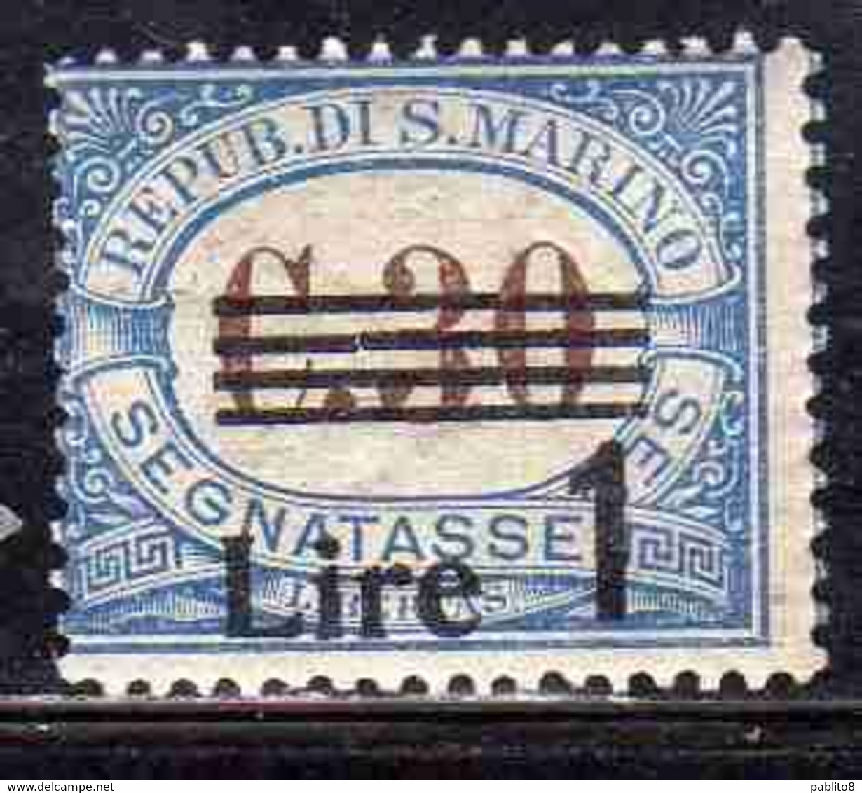 REPUBBLICA DI SAN MARINO 1936 - 1939 SEGNATASSE POSTAGE DUE TAXE TASSE SOPRASTAMPATO OVERPRINTED LIRE 1 SU 30c MNH - Timbres-taxe