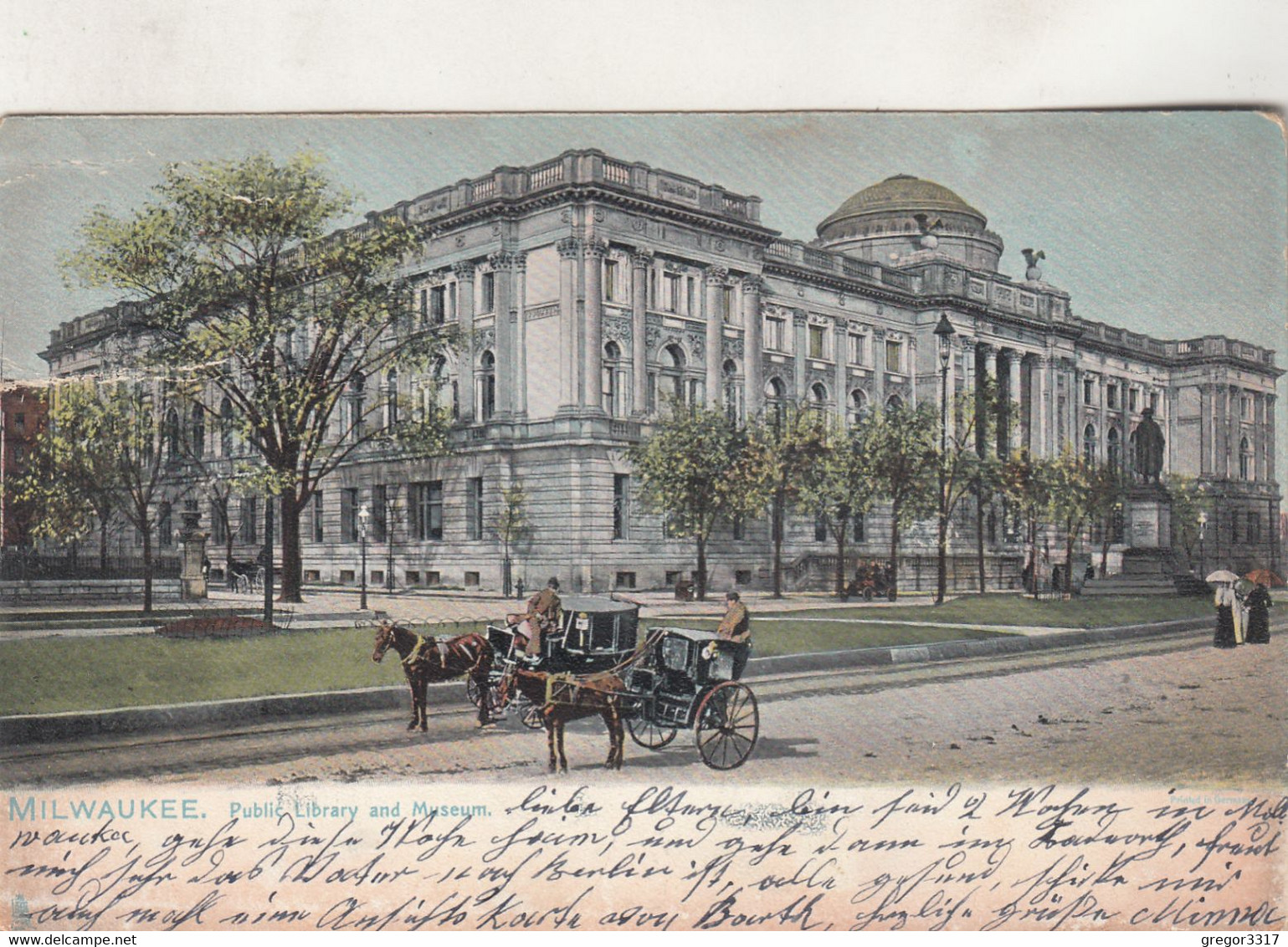 B5292) MILWAUKEE - Public Library And Museum LITHO - Kutschen 1907 - Milwaukee