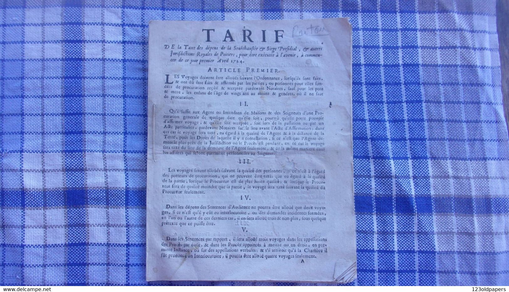 ♥️POITOU POITIERS 1724 TARIF TAXE DEPENDS SENECHAUSSEE  ET JURIDICTIONS ROYALES 28 PAGES  ♥️ - Poitou-Charentes