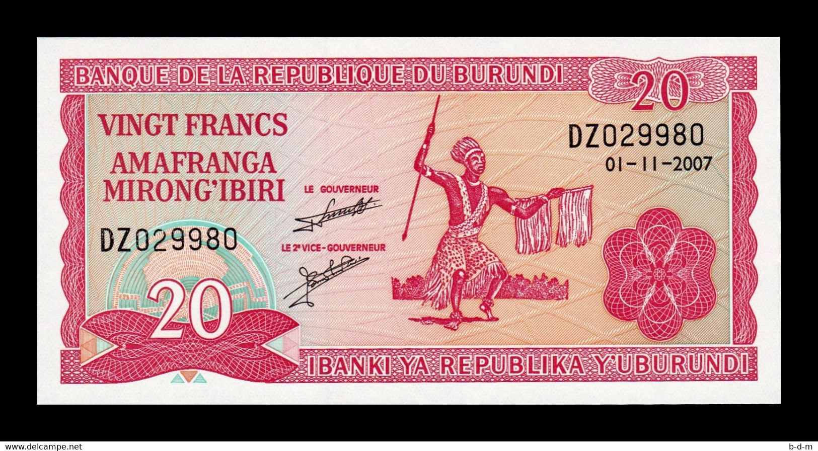 Burundi 20 Francs / Amafranga 2007 Pick 27d SC UNC - Burundi