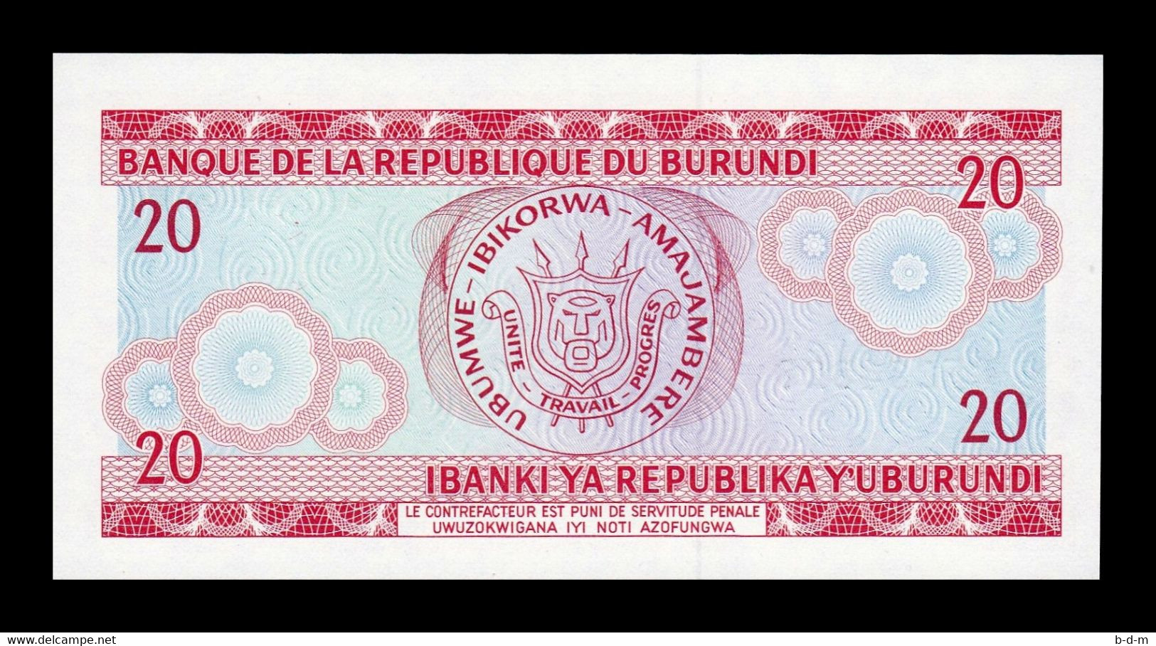 Burundi 20 Francs / Amafranga 2007 Pick 27d SC UNC - Burundi