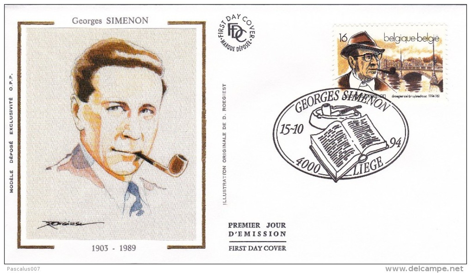 60011e2 - Enveloppe Fdc Soie Belgique - Georges Simenon 1903-1989 - écrivain - Zonder Classificatie