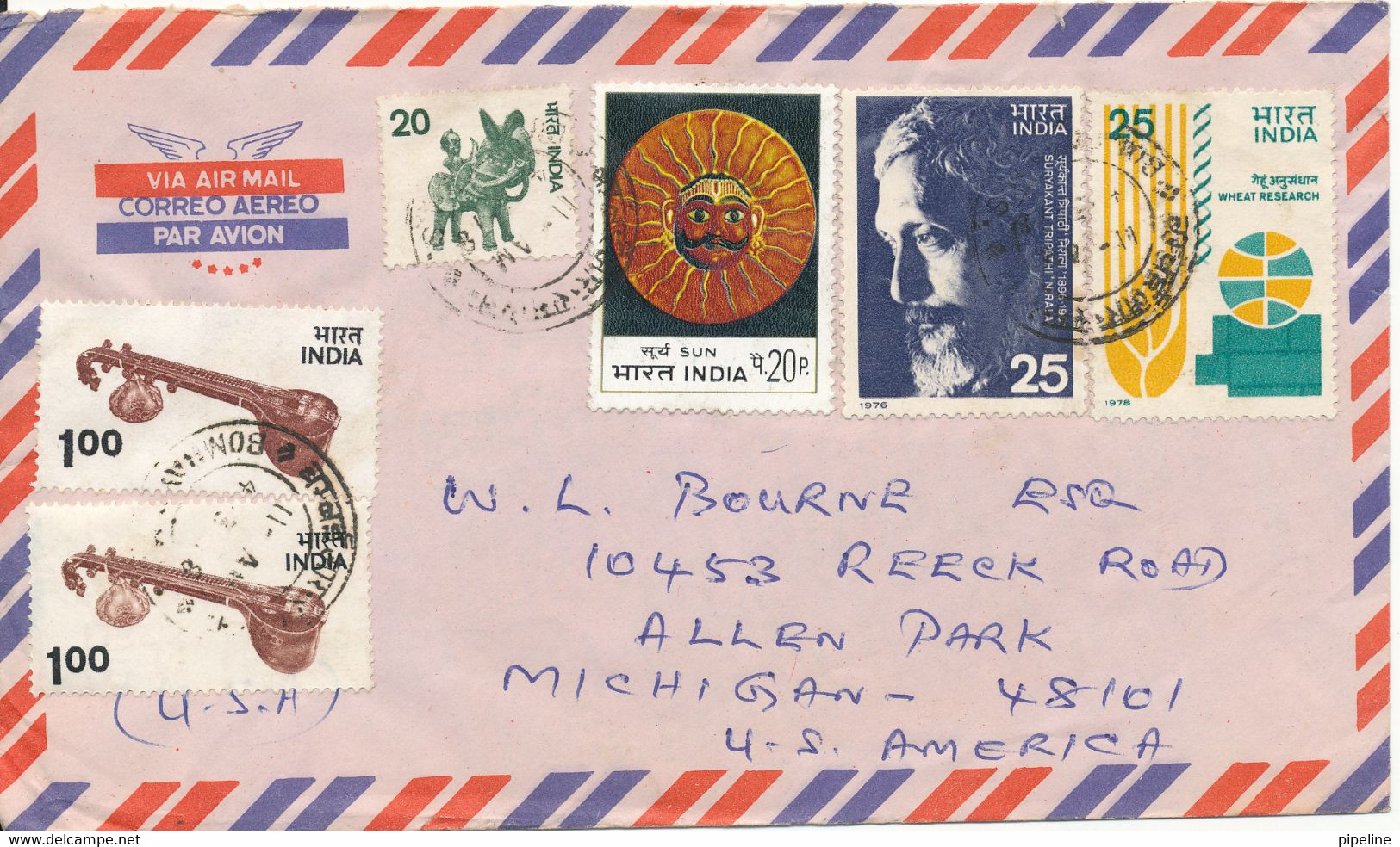 India Air Mail Cover Sent To USA 4-3-1978 Topic Stamps - Poste Aérienne