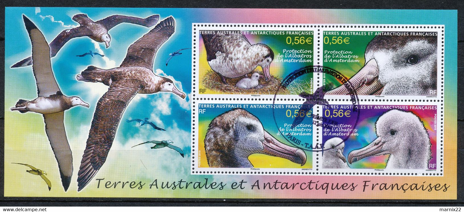 T.A.A.F. 2010 - VOGELBESCHERMING - PROTECTION DE L'ALBATROS D'AMSTERDAM - GEBRUIKT BLOK                           Hk103e - Used Stamps