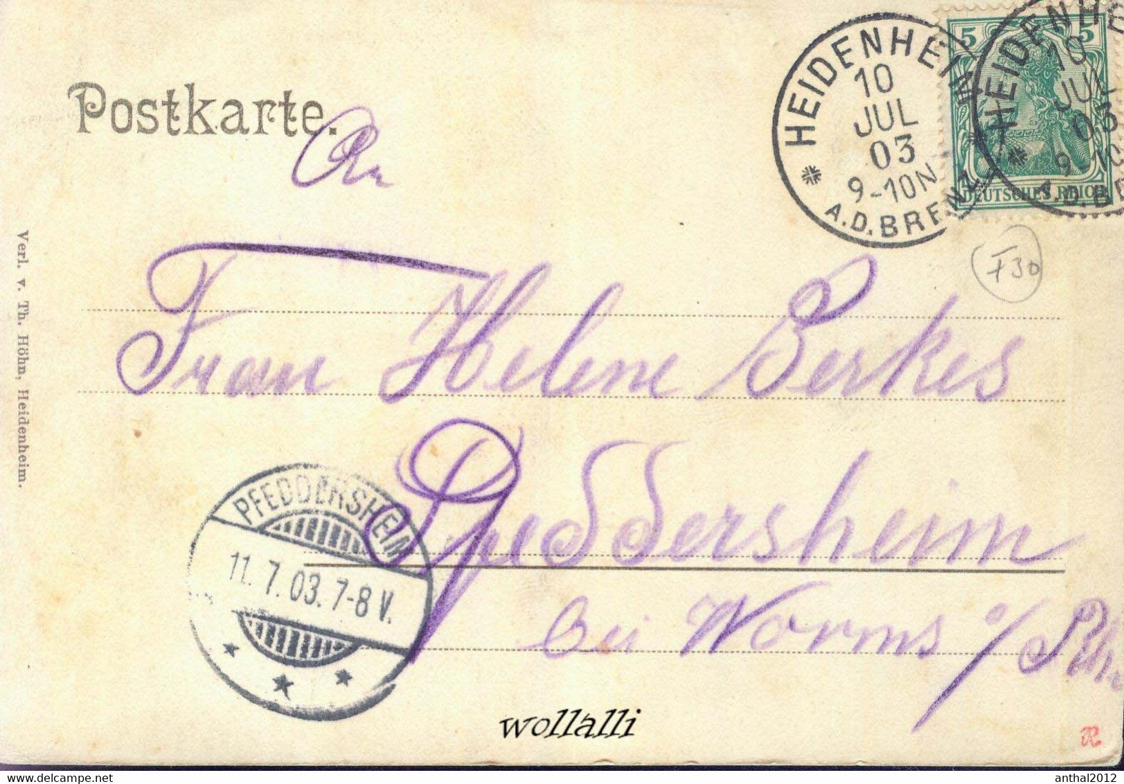 Rarität Litho Heidenheim Brenz Schloß Hellenstein Nach Pfeddersheim 10.7.1903 - Heidenheim