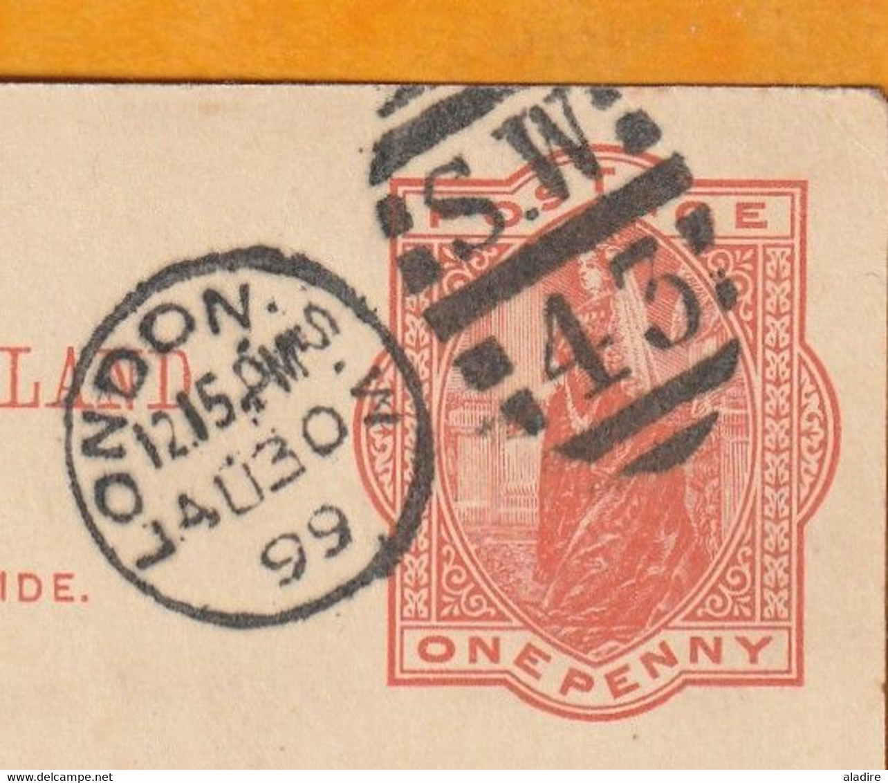1899 - QV - GB And Ireland One Penny Post Card From London SW To Calais, France - Arrival Stamp - Entiers Postaux