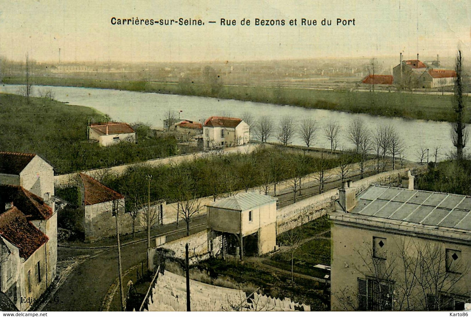 Carrières Sur Seine * 1907 * Rue De Bezons Et Rue Du Port * Cpa Toilée Colorisée - Carrières-sur-Seine