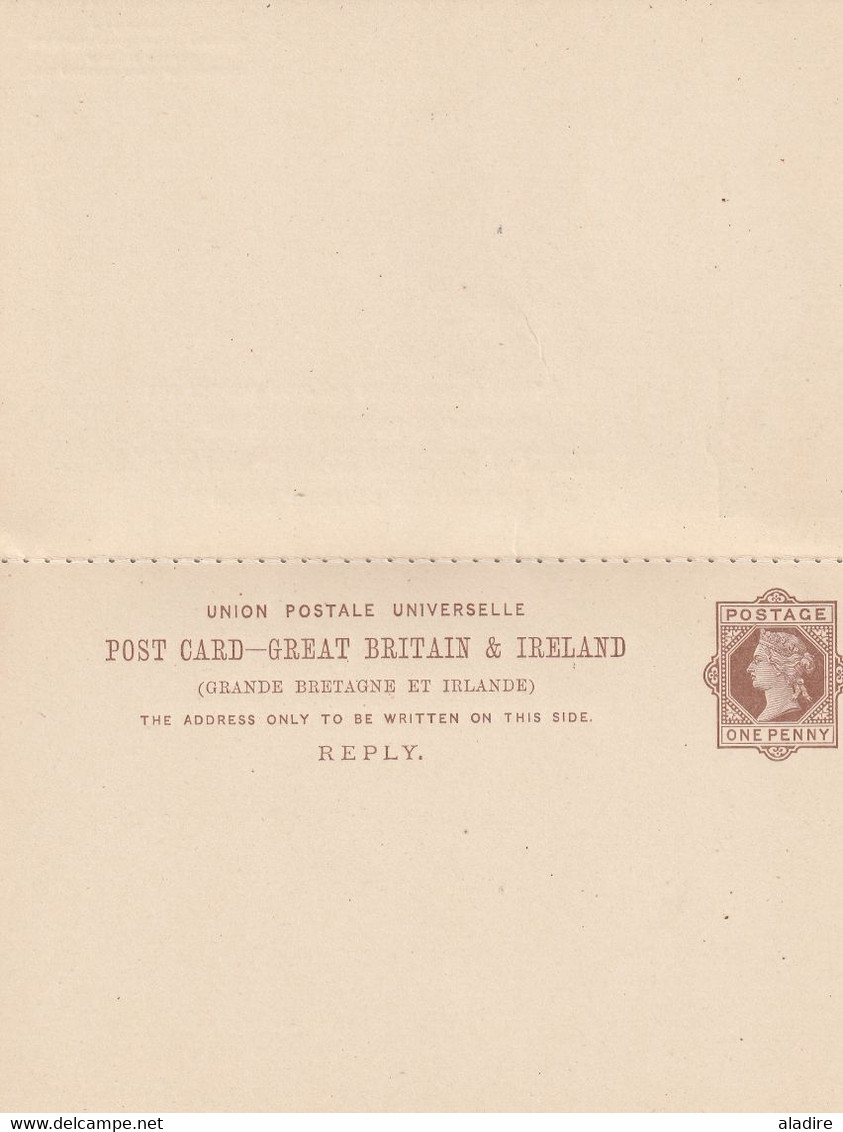 Circa 1889 - QV - Unused UPU GB And Ireland One Penny Post Card With Paid Answer - Entiers Postaux