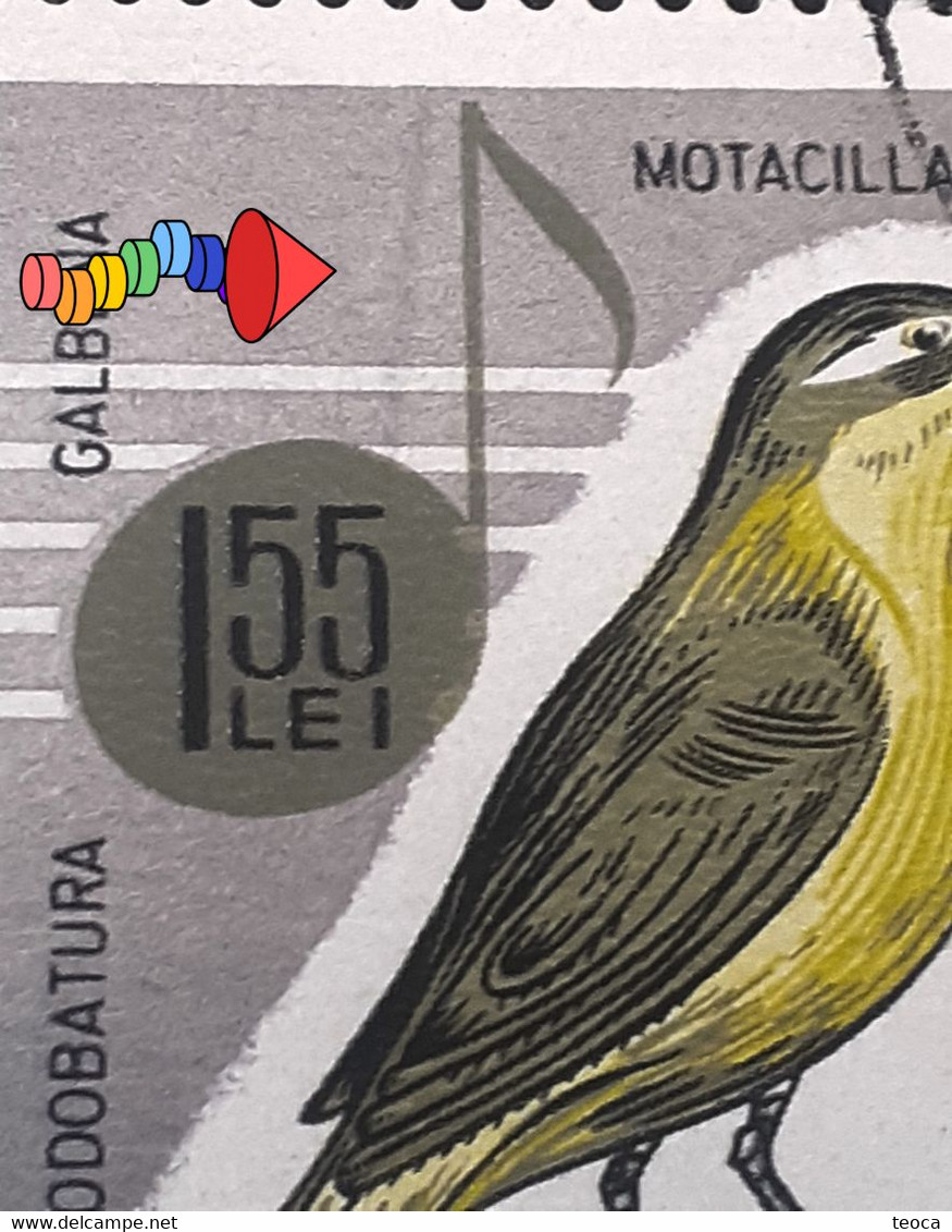 Errors Romania 1966 # MI 2506 Printed With  Vertical Line Songbird - Abarten Und Kuriositäten