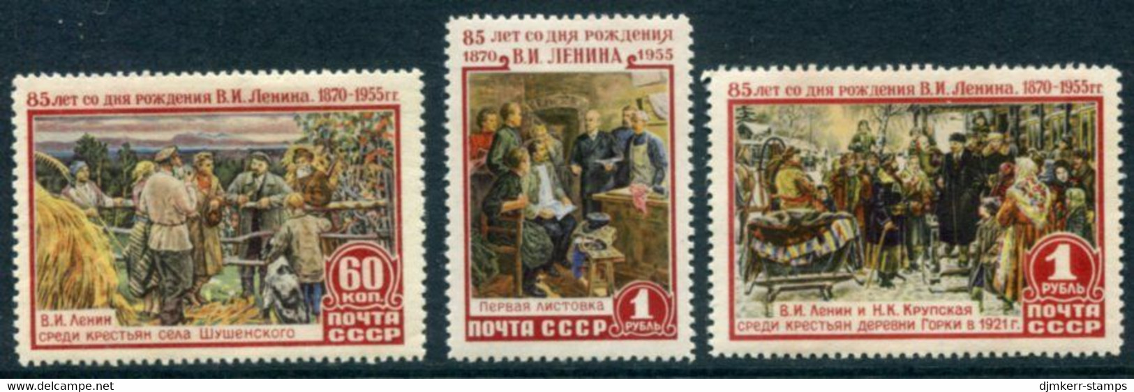 SOVIET UNION 1955 Lenin Birth Anniversary MNH / **.  Michel 1756-58 - Nuevos